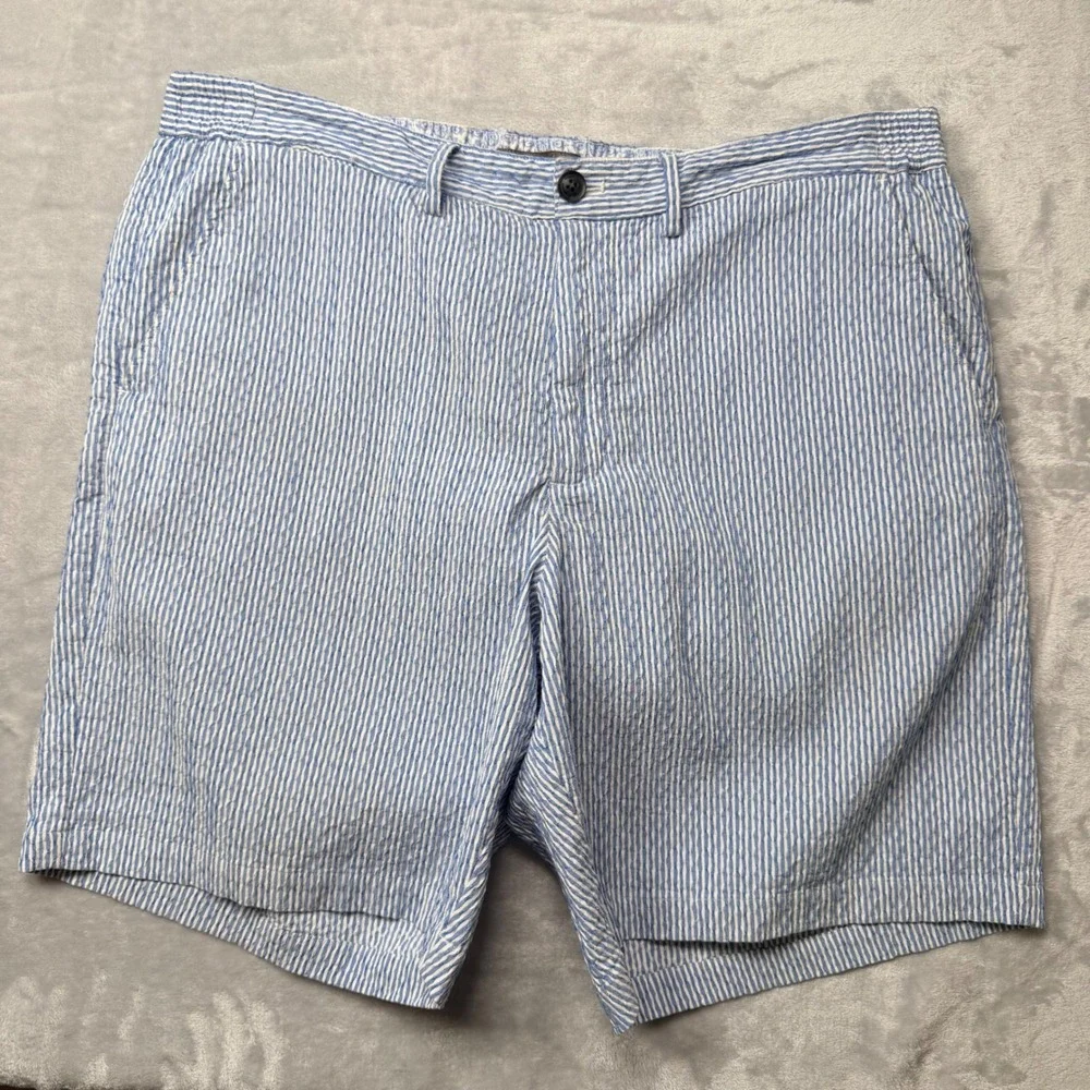Robert Graham Mens Seersucker Striped Classic Fit Shorts Blue White 40 Preppy